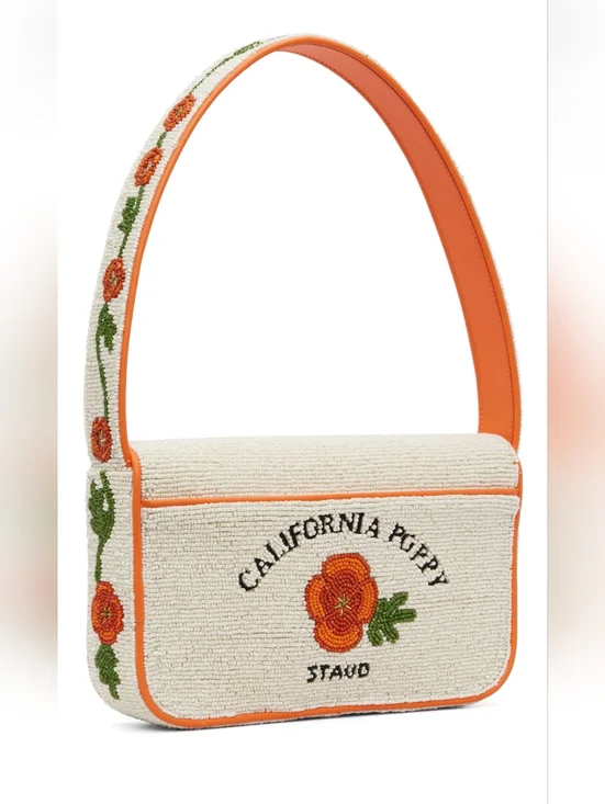 NWT STAUD TOMMY Glass Beaded Vegan Shoulder Bag - CALIFORNIA POPPY; $295 - Picture 2 of 16
